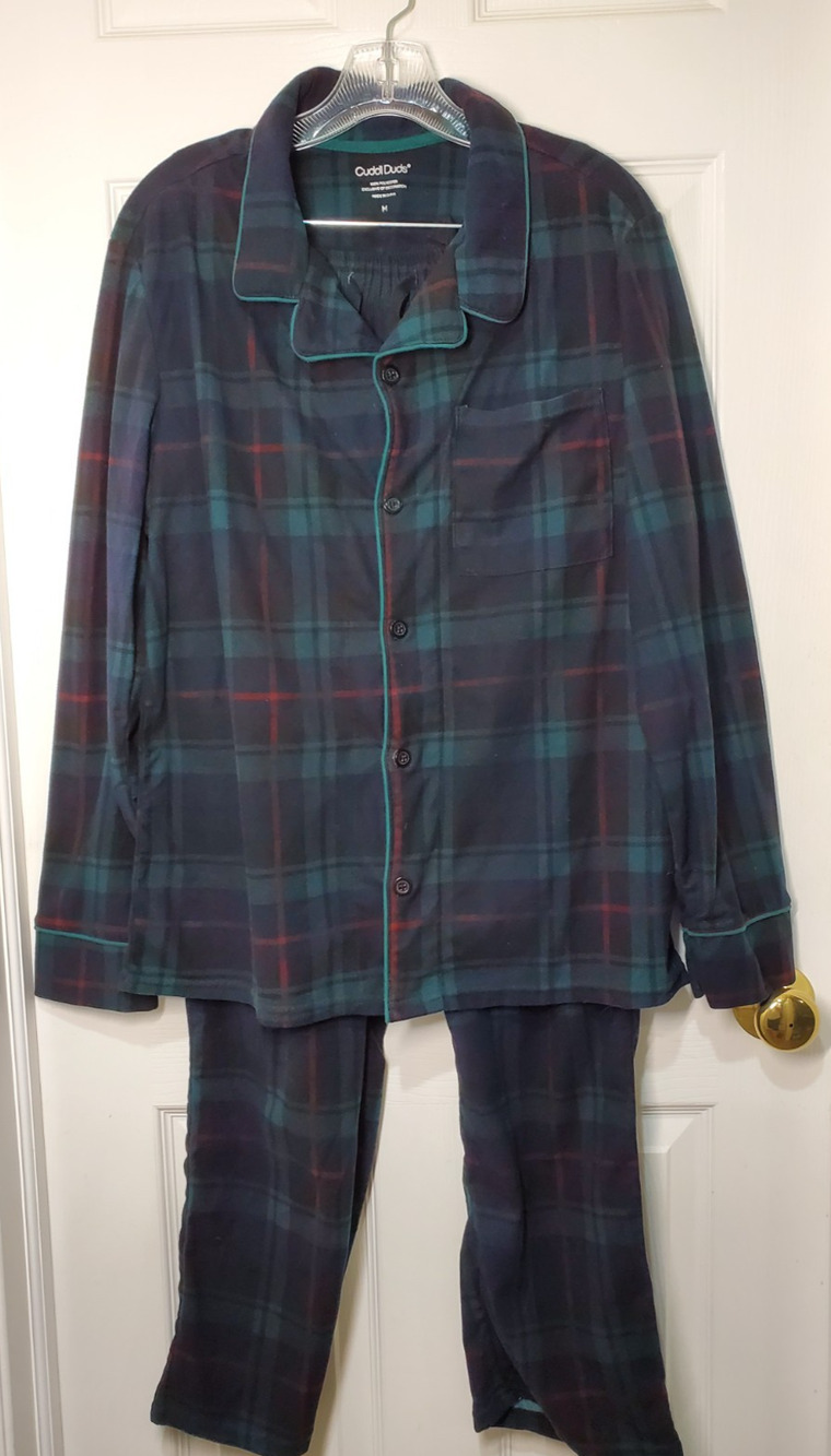 Cuddl Duds Mens MD 2 Piece Pajama Set Long Sleeve Top Pants Sleepwear Navy